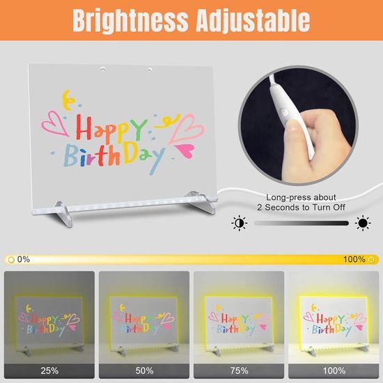 Tableau Lumineux LED 35x25 Cm - Ardoise Magique Avec 6 Couleurs Et 5 Modes Pour Dessin Et Messages - 4