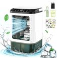 Mini Climatiseur Portable - Refroidisseur d'air Mobile - Réservoir 900 ml - Avec Brumisateur, Bac À Glaçons, Veilleuse colorée