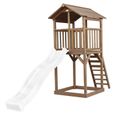 Tour de jeu AXI Beach Tower avec toboggan et bac à sable en bois marron et blanc pour enfants de 6 ans et plus-0