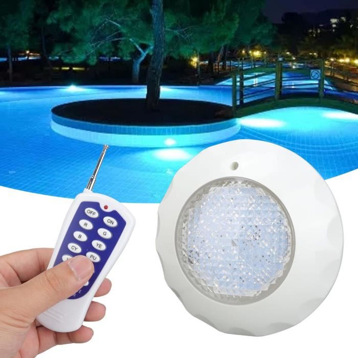 Lumières de piscine à LED RVB étanches IP68 - ZJCHAO - Diamètre 23 cm ...