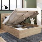 IDMARKET Lit coffre double SEASIDE avec tête de lit et sommier 140x190 cm façon hêtre