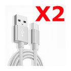 LITTLE BOUTIK X2 Câble Metal Nylon Renforcé Chargeur USB/Type C 1,5m Tréssé Couleur Argent Compatible Samsung LG Sony Wiko Blackberry Motorola