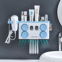 Porte-brosse à dents mural, distributeur automatique de brosse à dents avec 4 tasses, boîte de rangement pour salle de bain