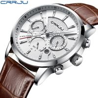 Montre de luxe pour homme CRRJU - Six aiguilles chronographe - Marron - Quartz - 42mm - 11mm - 22mm - 25cm