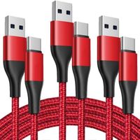 Lot de 3 Câble USB-C Rapide Nylon pour Samsung Galaxy A24 A23 A22 A03s A04s A02s A12 A13 A14 A32 - 1 Mètre Rouge