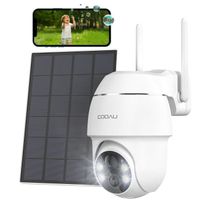 COOAU 2K Camera Surveillance WiFi Exterieure sans Fil Solaire PTZ Caméra IP Batterie Vision Nocturne en Couleur PIR Détection