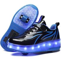 Patins à Roulettes Garçons Filles - Chaussures à Roulettes avec LED Lumières Rétractables Roues pour Enfant - Noir