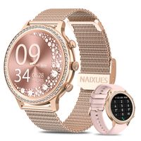 NAIXUES Montre Connectée Femme Appels Bluetooth Diamant Incrusté 2 Bracelets Assistant Vocal 20 Modes Sportif  Musique Android iOS