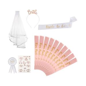 Set De 18 Bracelets Team Bride - Pour EVJF, Mariage, Décoration Rose Et Blanc, Polyester Élastique