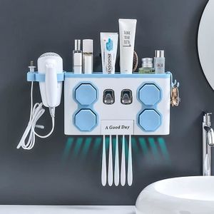 Support de brosse à dents avec distributeur de dentifrice - mural  multifonctionnel Kit de presse-dentifrice automatique peu encombrant, 4  fentes de brosse à dents