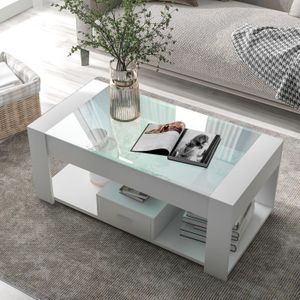 TABLE BASSE MODERNLUXE Table basse avec un tiroir - plateau en verre - Noir