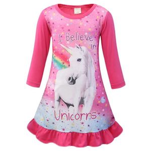 dPois Enfant Fille Licorne Chemise de Nuit Pyjama Robe de Nuit Manches Courtes Imprimé Arc-en-Ciel Cartoon T-Shirt Longue Robe de Chambre Vêtements de Nuit Casual 1-12 Ans 
