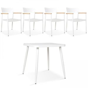 Ensemble table et chaise de jardin Ensemble table de jardin et 4 fauteuil en aluminium/bois blanc