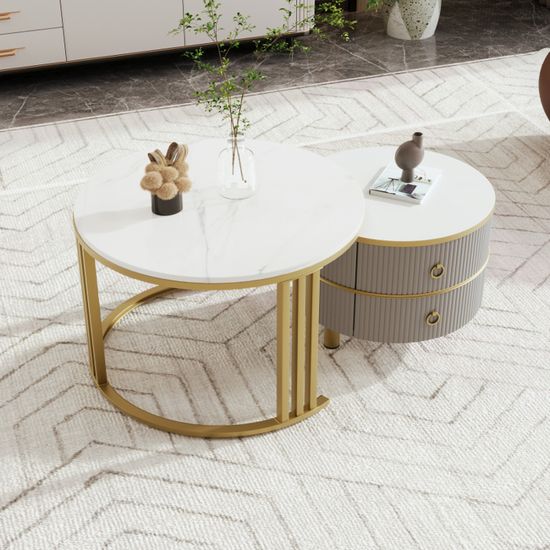Table Basse Ronde Avec Panier De Rangement - 60 Cm De Diamètre - Plateau Noir Et Panier Gris - Pour Salon, Chambre Ou Salle De Bain