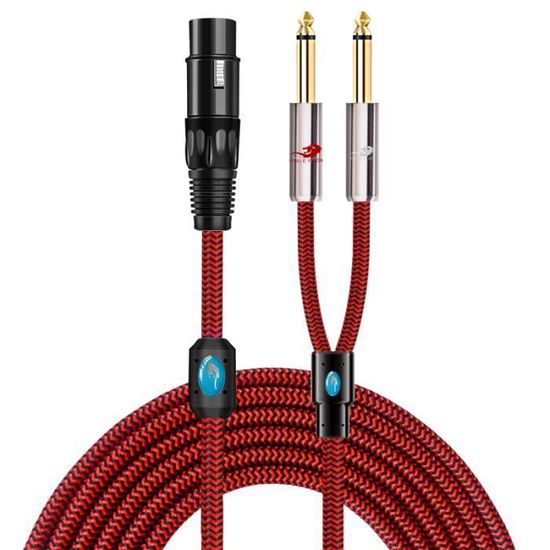 Câble Audio Stéréo XMSJSIY - Double Jack 6.35mm TRS - 2m - Pour Guitare, Ampli, Table De Mixage - Haut De Gamme