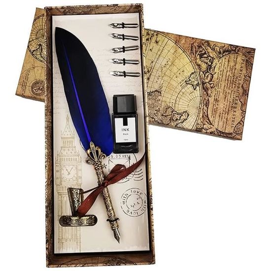 Kit Calligraphie Plume Vintage - Stylo à Encre Avec 5 Pointes Interchangeables, Sceau, Coupe-papier - Cadeau Débutant - 5