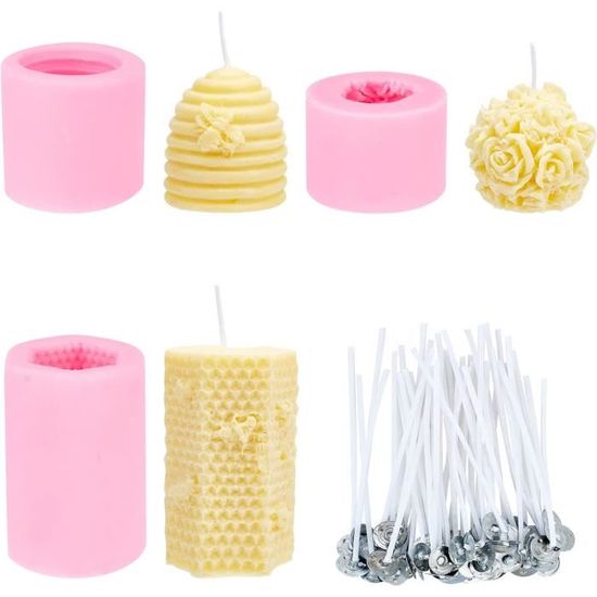Lot De 5 Moules Cylindriques En Silicone Pour Bougies - Inclut 50 Mèches De 15 Cm - Pour Cire De Soja, Paraffine, Cire D'abeille