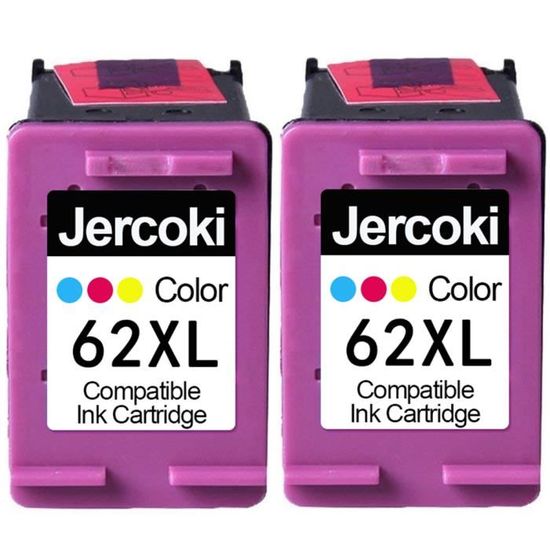 Pack 2 Cartouches D'encre 62XL Compatibles HP - 1 Noir + 1 Couleur - Pour Envy 5540, 5640, OfficeJet 200, 250…