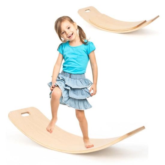 GYMAX Planche D'Équilibre En Bois Avec Surface Lisse Et Coins Arrondis