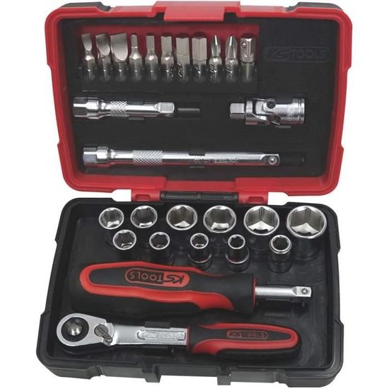KS Tools 922.0626 - Caisse a Outils Complete en Coffret de Maintenance de 1/4" - Coffret de Douilles et Embouts Ultra Compact