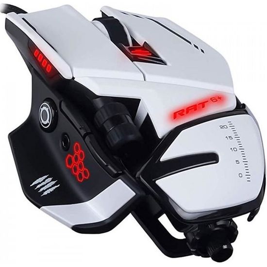 Madcatz RAT 6+ Blanc - Souris gamer filaire personnalisable - 11 boutons - LED RGB - 12000 DPI - Pixart PMW3360