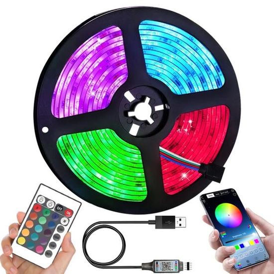 Bande LED Bluetooth USB Multicolore – 5V, Diodes 5050 Pour Ambiance TV Ou Décoration Intérieure