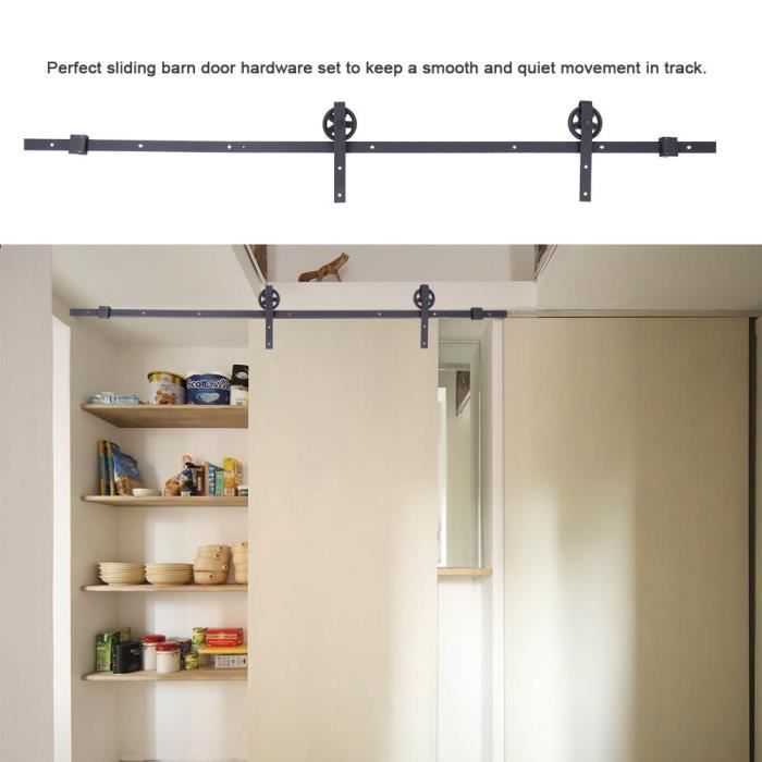 CCJH 6.6FT-200cm Bypass Quincaillerie Kit de Rail Roulette pour Porte Coulissante Ensemble Industriel Hardware kit pour Deux Portes Suspendue en Bois