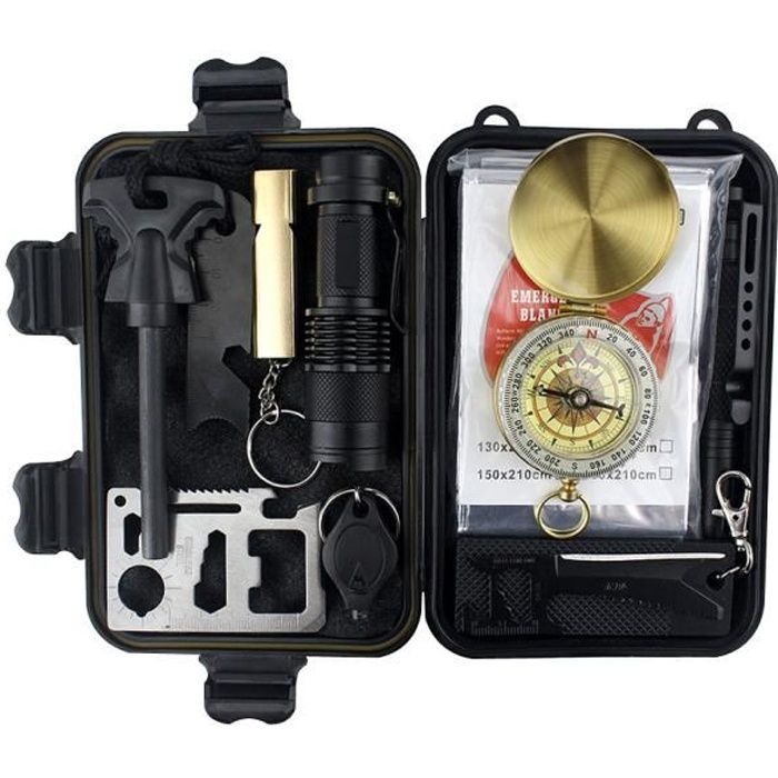 Kits de survie d'urgence 10 en 1,Multi outils de survie professionnelle Sécurité à l'extérieur Équipement de défense pour voyager