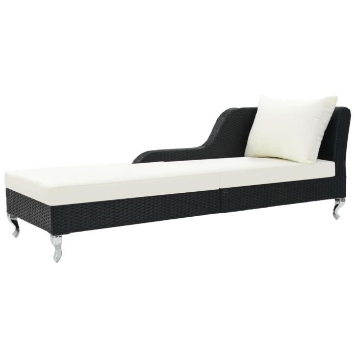 MILLION Chaise longue avec coussin Noir 210x75x78 cm Résine tressée
