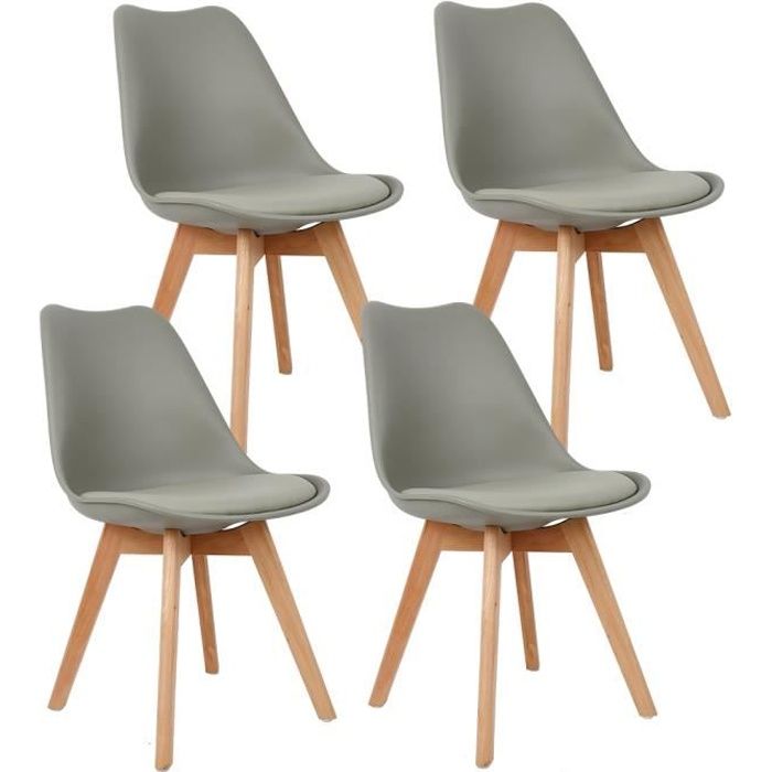 Lot de 4 Tabouret de Bar en Plastique Assise et Bois Pied,Tabouret de Cuisine Gris