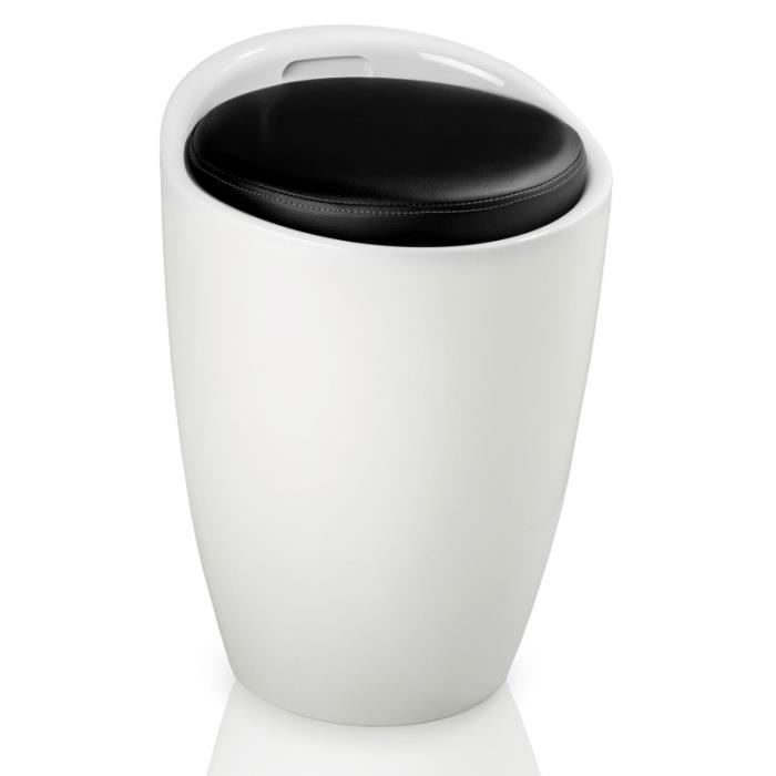 Pouf rond tabouret siège coffre de rangement meuble blanc et noir 1208003