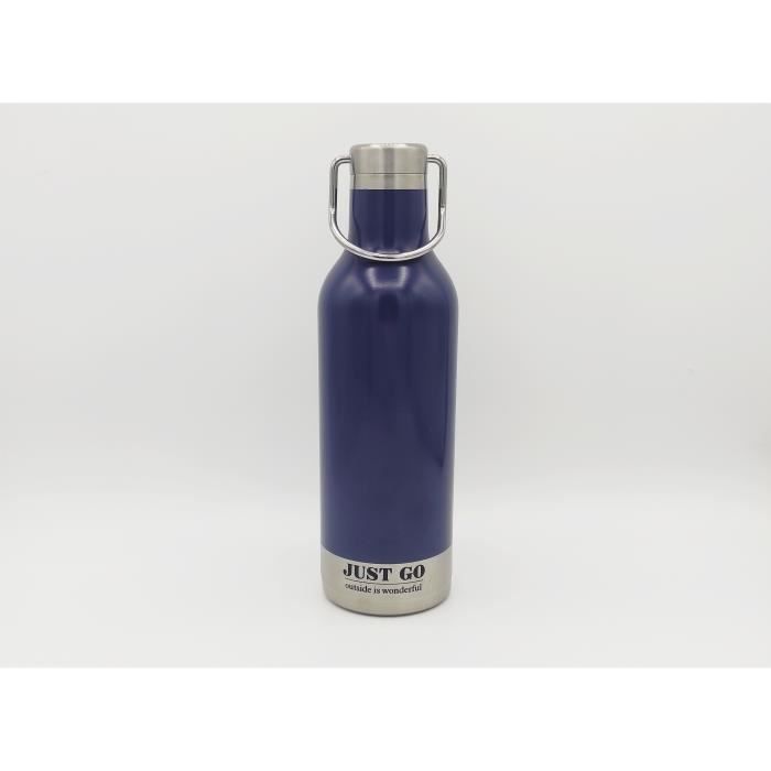 Gourde isotherme just go avec poignet 500ml contenance acier inoxydable inox sans BPA bleu marine bouteille style vintage rétro