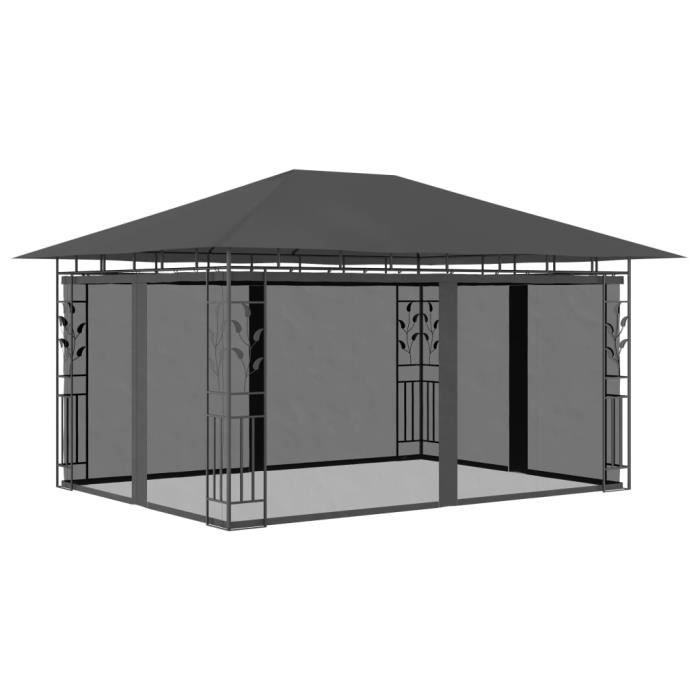 Belvédère Pavillon Pergola- Auvent Extérieur de Style Moderne avec moustiquaire 4x3x2,73 m Anthracite 180 g-m²