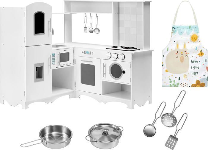 Mamabrum Cuisine Enfant En Bois XXXL Angle 86,5 * (90 + 90)* 29,5 CM - Disposition L - Frigo Plaque Lave Linge... & Accessoires - CE