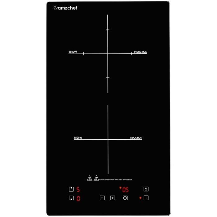 Domino double table de cuisson à induction,Amzchef plaque à induction avec cristal noir poli surface,commandes tactiles et sécurité