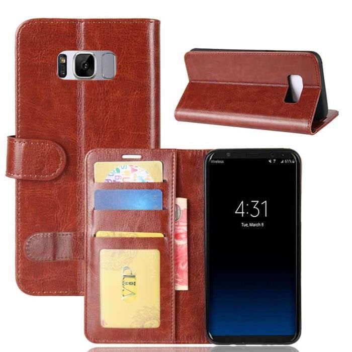 Étui Samsung Galaxy S8 PLUS, Portefeuille Silicone Cuir Ultra-fin Support Fermeture Magnétique Housse Protection, Marron