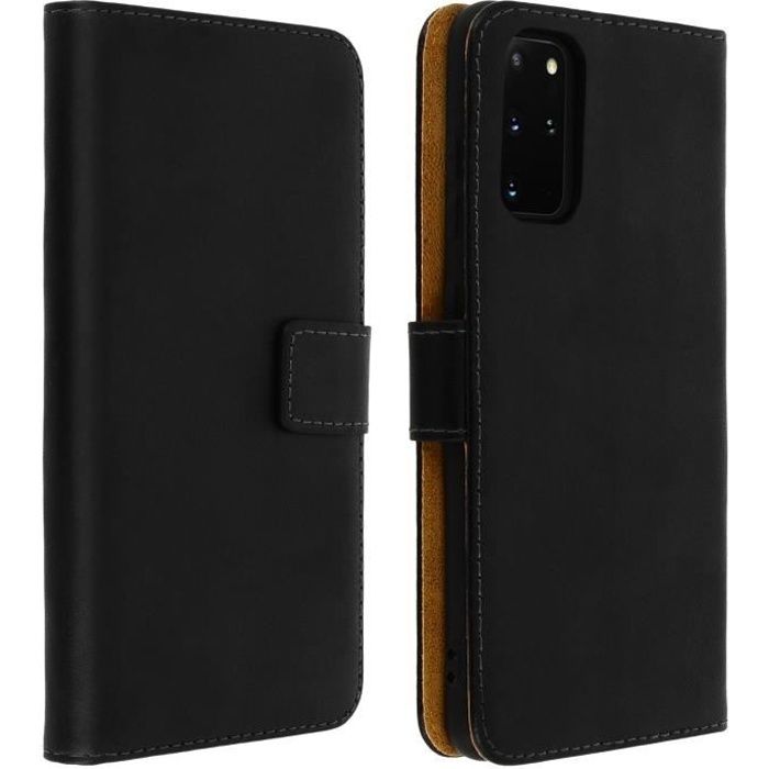 Housse Samsung Galaxy S20 Plus Cuir Véritable Porte cartes Support Noir