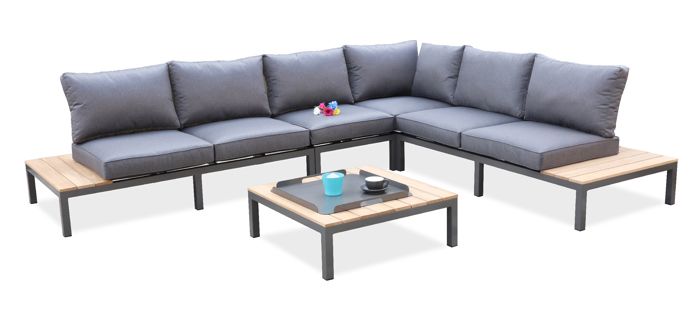 DCB GARDEN Salon en teck FSC et aluminium 6 personnes Nagano - Gris anthracite