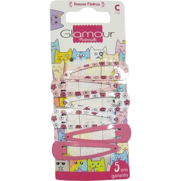 Glamour Mademoiselle Barrettes clic-clac cheveux fantaisie motif lot x6