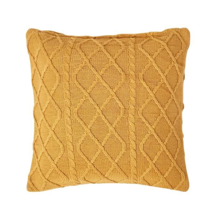 Housse de coussin en tricot maille torsadée Jaune moutarde, 45 x 45 cm