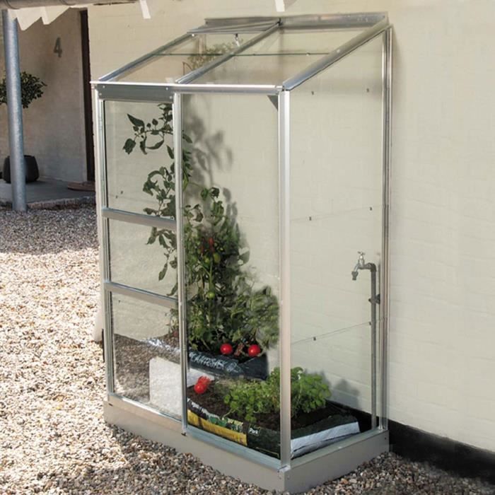 LAMS Serre de jardin adossée Melissa Ida 900 - 0,90 m² - Aluminium et verre trempé - Naturel