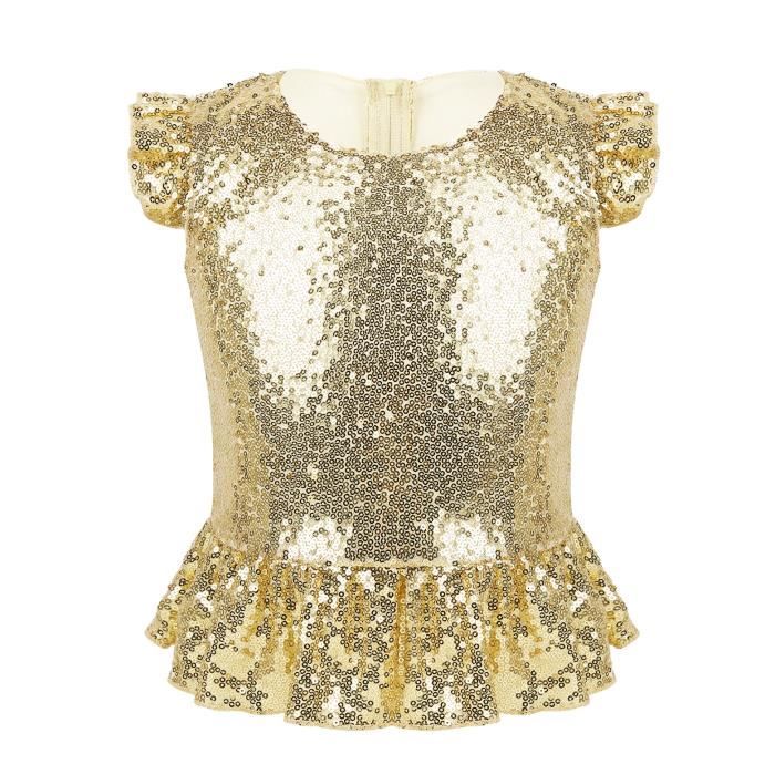 Haut de Danse Fille Enfant Paillettes Brillants Brassière Sport Débardeur Sport Halter Court Tenue Danse Classique Fitness 4-12 Ans