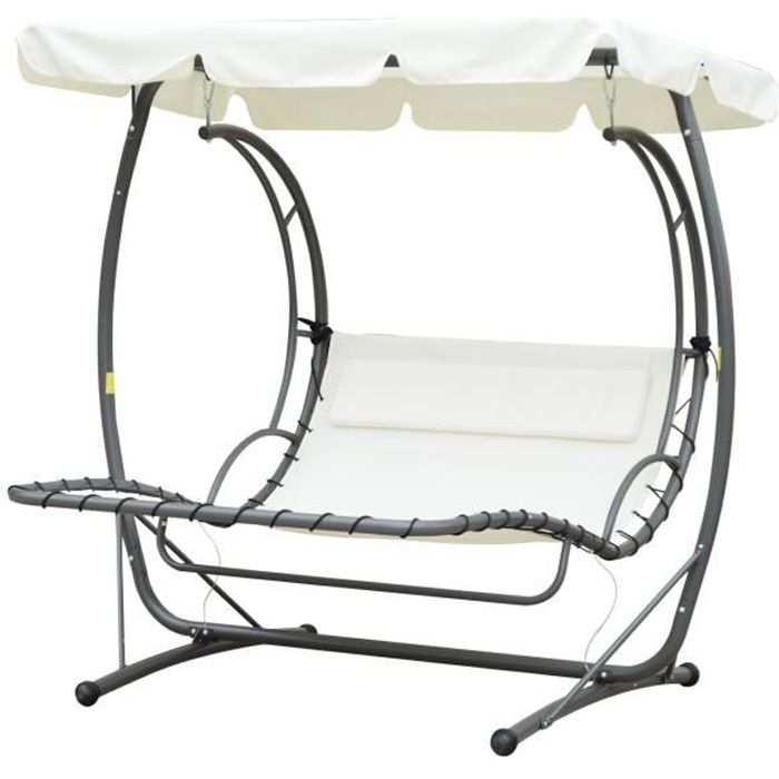 Balancelle bain de soleil de jardin 2 places design contemporain grand confort inclinaison toit réglable 2L x 1,66l x 1,8H m métal