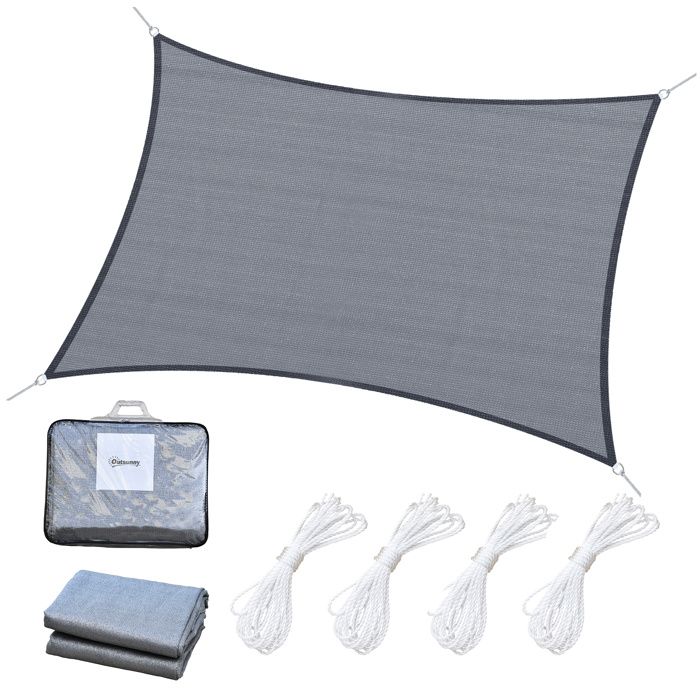 Outsunny Voile d'ombrage toile ombrage rectangulaire 6L x 4l m HDPE Gris