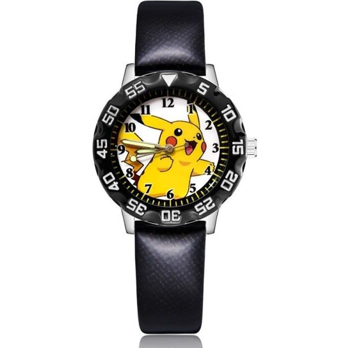 Montre PIKACHU POKEMON bracelet cuir véritable Noir