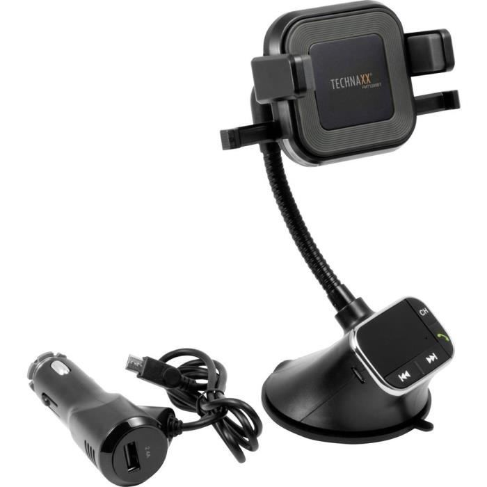Transmetteur FM Technaxx FMT 1200BT avec fonction mains-libres, ventouse, avec fonction de rechargement pour iPhone