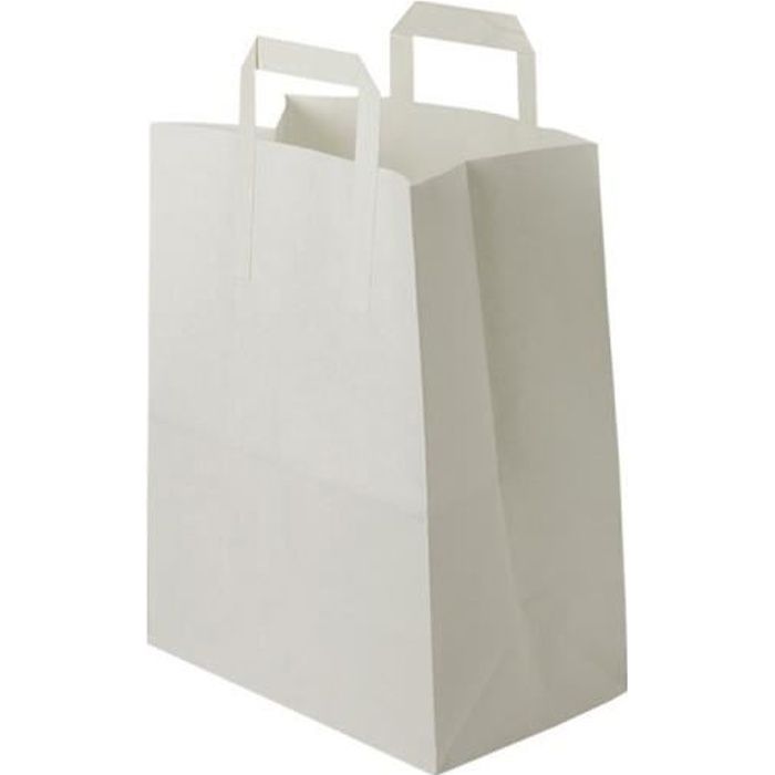 25 Petit Sac Papier kraft blanc écologique sac avec poignée largeur 22 x 28x 10 cm sac cabas anse plate solide résistant petit éléga