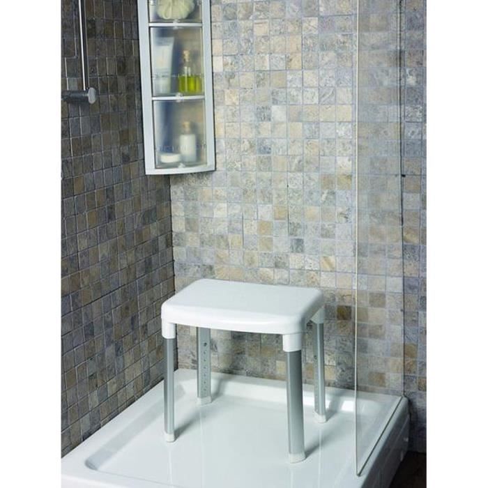Tabouret de douche VITAEASY - En plastique - Supporte jusqu'à 150 kg - 42 x 34 cm - Blanc et chromé