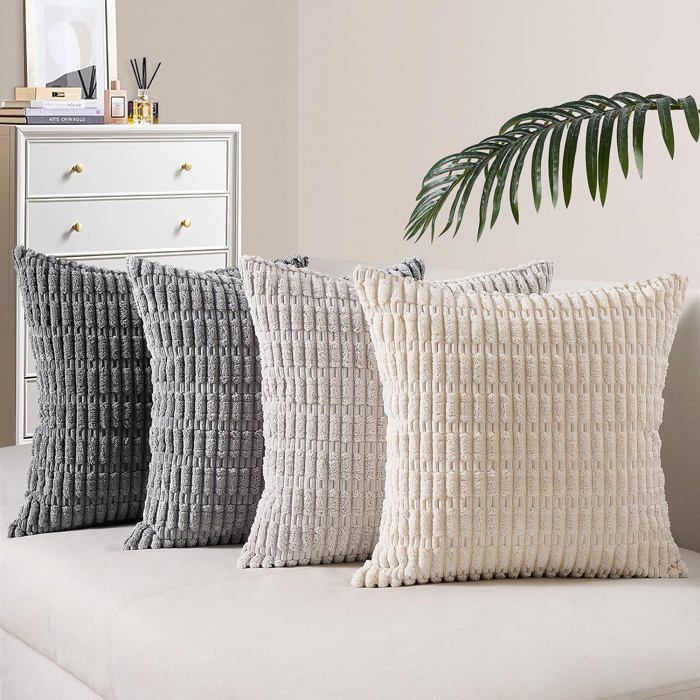 Housse Coussin 45x45cm Gris Dégradé pour Coussin Canape Taie doreiller en Velours Côtelé Decoration de Canape Salon Lot de 4
