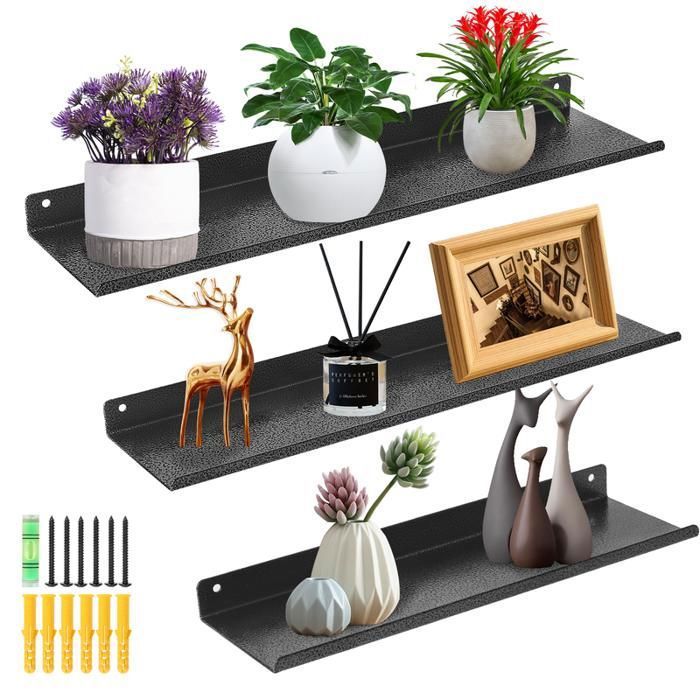 UTEN Lot de 3 Étagères Murales Noires Étagères Flottantes En Métal pour Salon Chambre Cuisine et Salle de Bain